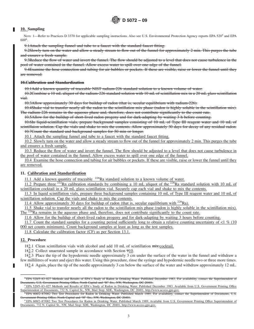 REDLINE ASTM D5072-09 - Standard Test Method for Radon in Drinking Water