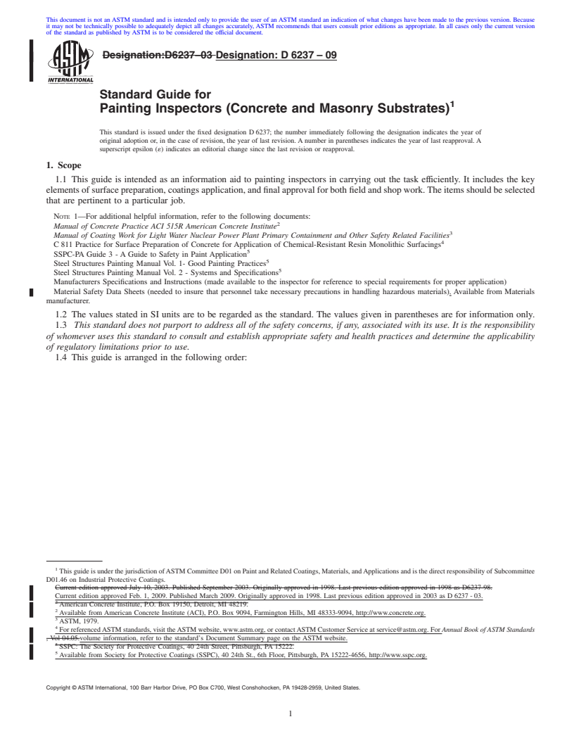 REDLINE ASTM D6237-09 - Standard Guide for Painting Inspectors (Concrete and Masonry Substrates)