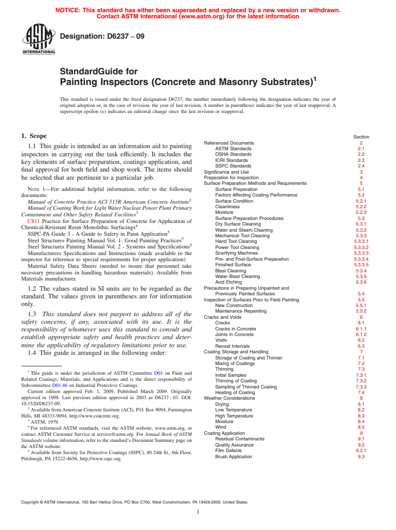 ASTM D6237-09 - Standard Guide for Painting Inspectors (Concrete and Masonry Substrates)