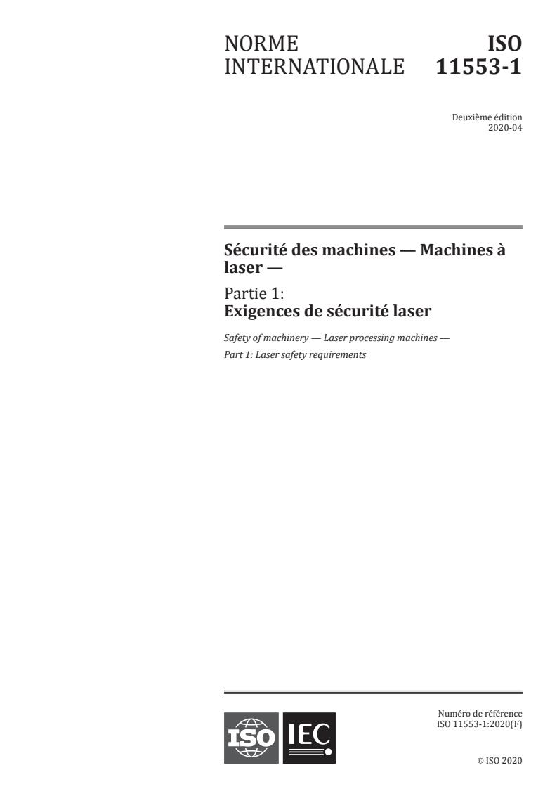 ISO 11553-1:2020 - Sécurité des machines -- Machines a laser