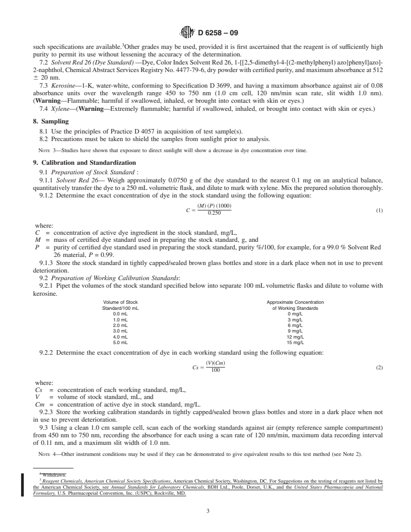 REDLINE ASTM D6258-09 - Standard Test Method for Determination of Solvent Red 164 Dye Concentration in Diesel Fuels