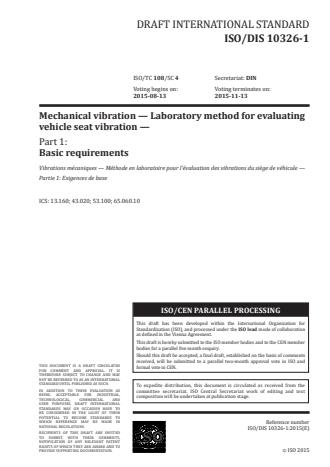 ISO 10326-1:2016 - Mechanical vibration -- Laboratory method for evaluating vehicle seat vibration