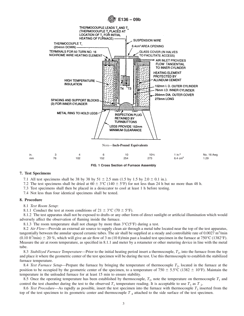 REDLINE ASTM E136-09 - Standard Test Method for Behavior of Materials in a Vertical Tube Furnace at 750&#176;C