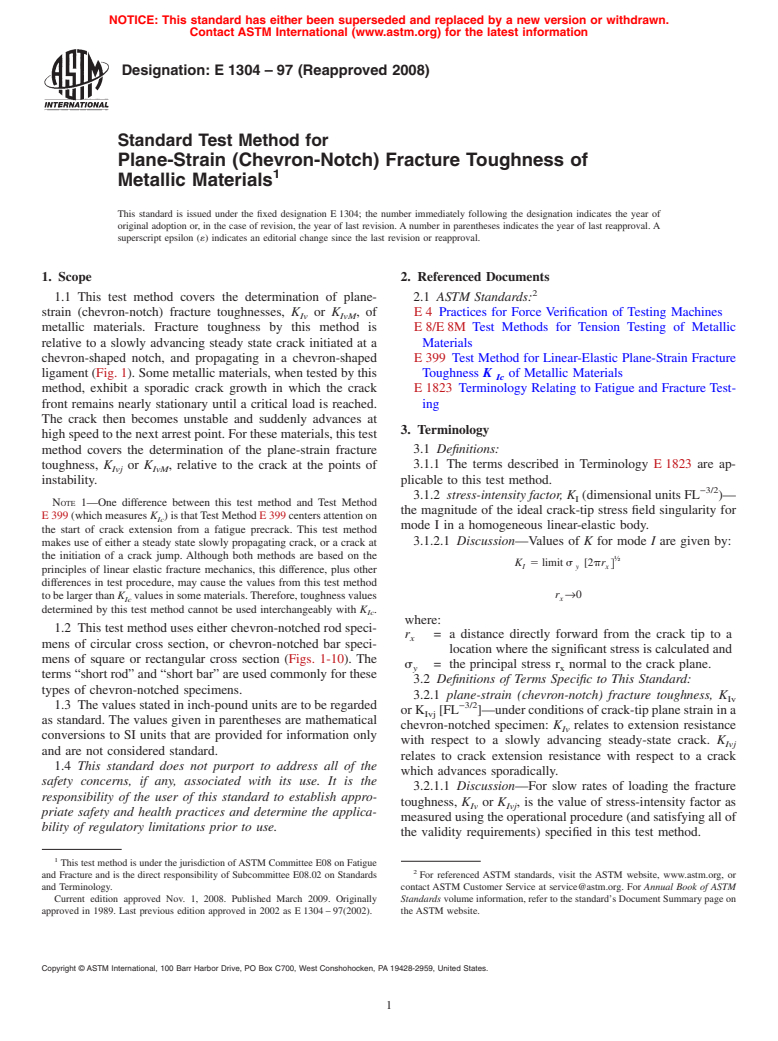 ASTM E1304-97(2008) - Standard Test Method for Plane-Strain (Chevron ...