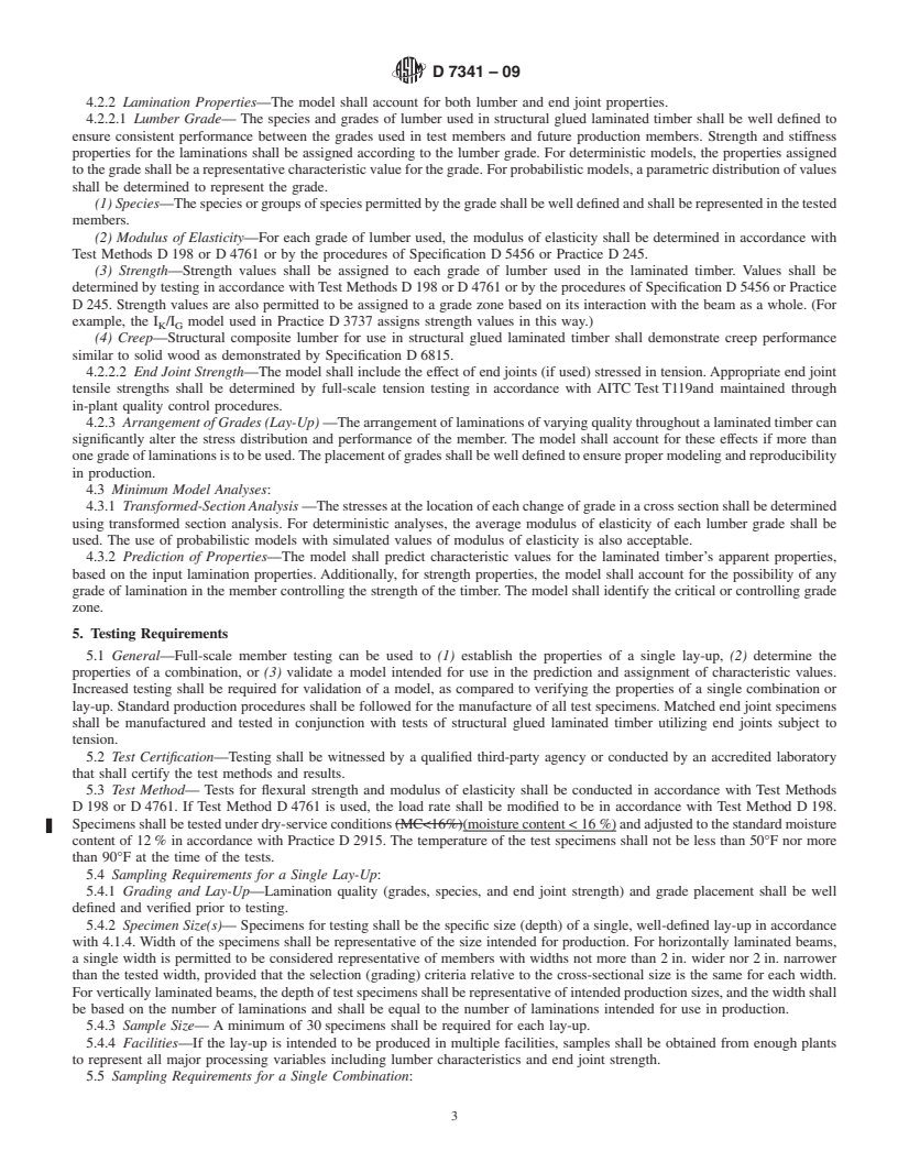 REDLINE ASTM D7341-09 - Standard Practice for Establishing Characteristic Values for Flexural Properties of Structural Glued Laminated Timber by Full-Scale Testing