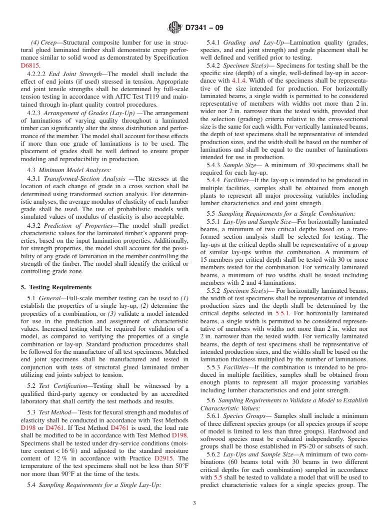 ASTM D7341-09 - Standard Practice for Establishing Characteristic Values for Flexural Properties of Structural Glued Laminated Timber by Full-Scale Testing