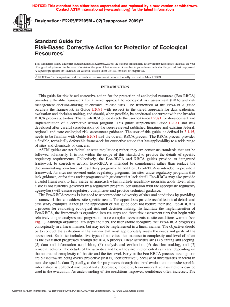 ASTM E2205/E2205M-02(2009)e1 - Standard Guide for Risk-Based Corrective Action for Protection of Ecological Resources