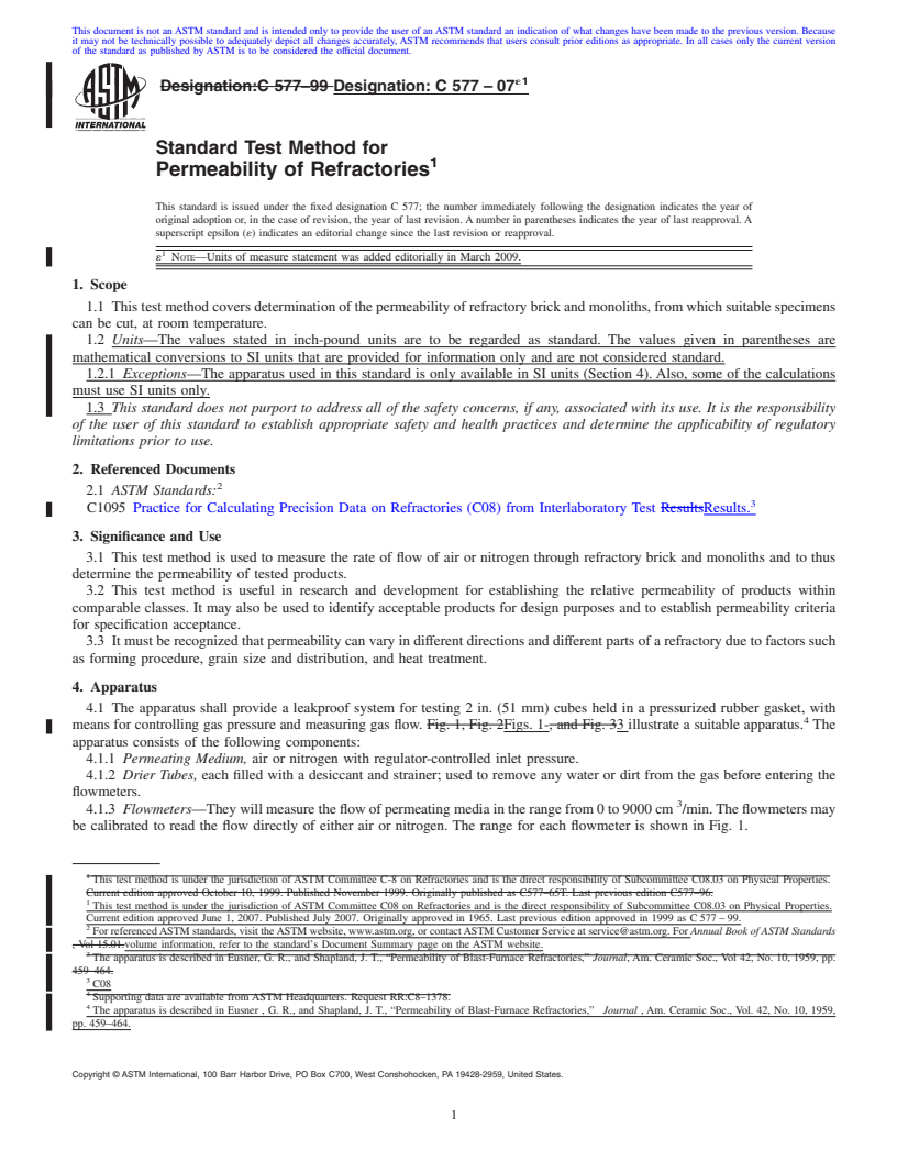 REDLINE ASTM C577-07e1 - Standard Test Method for Permeability of Refractories