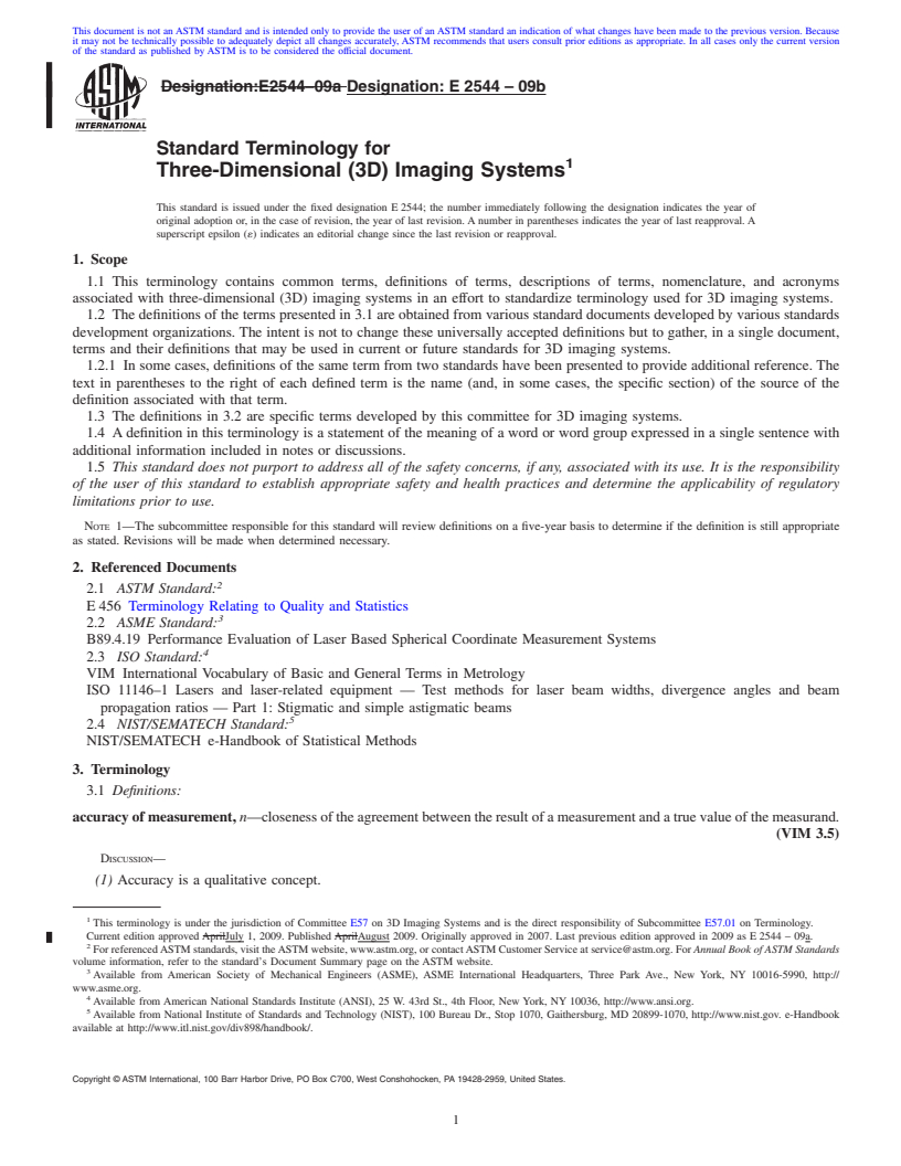 REDLINE ASTM E2544-09 - Standard Terminology for Three-Dimensional (3D) Imaging Systems