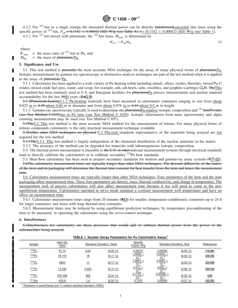 REDLINE ASTM C1458-09e1 - Standard Test Method for Nondestructive Assay of Plutonium, Tritium and <sup>241</sup>Am by Calorimetric Assay