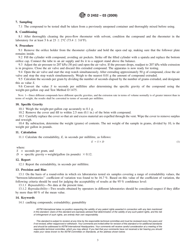 REDLINE ASTM D2452-03(2009) - Standard Test Method for Extrudability of Oil- and Resin-Base Caulking Compounds