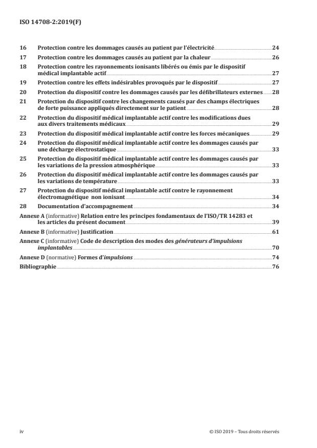 ISO 14708-2:2019 ISO 14708-2:2019 - Implants chirurgicaux -- Dispositifs médicaux implantables actifs - Page 4 preview