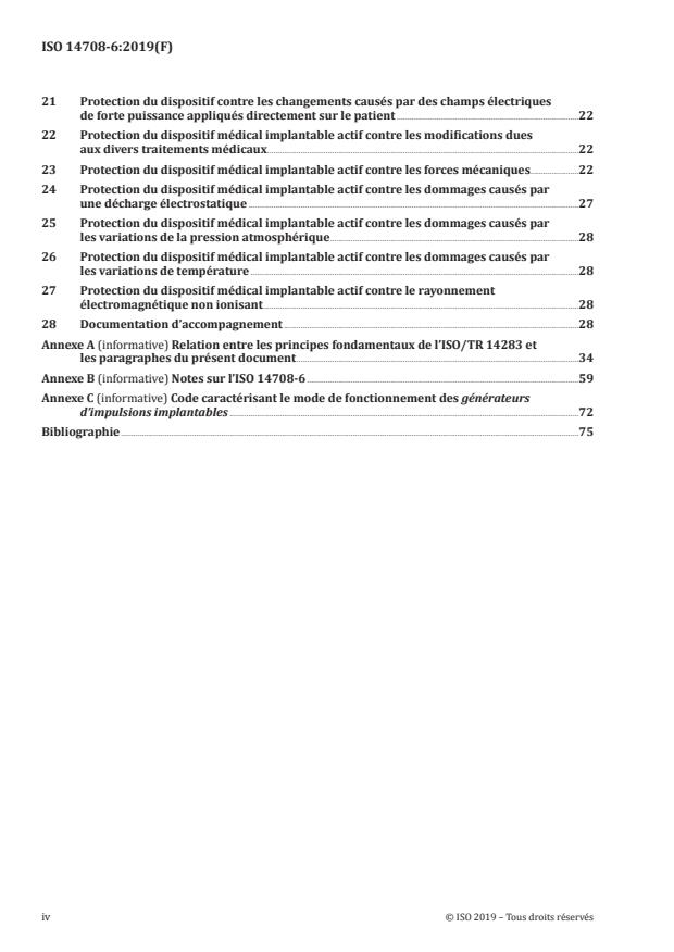ISO 14708-6:2019 ISO 14708-6:2019 - Implants chirurgicaux -- Dispositifs médicaux implantables actifs - Page 4 preview