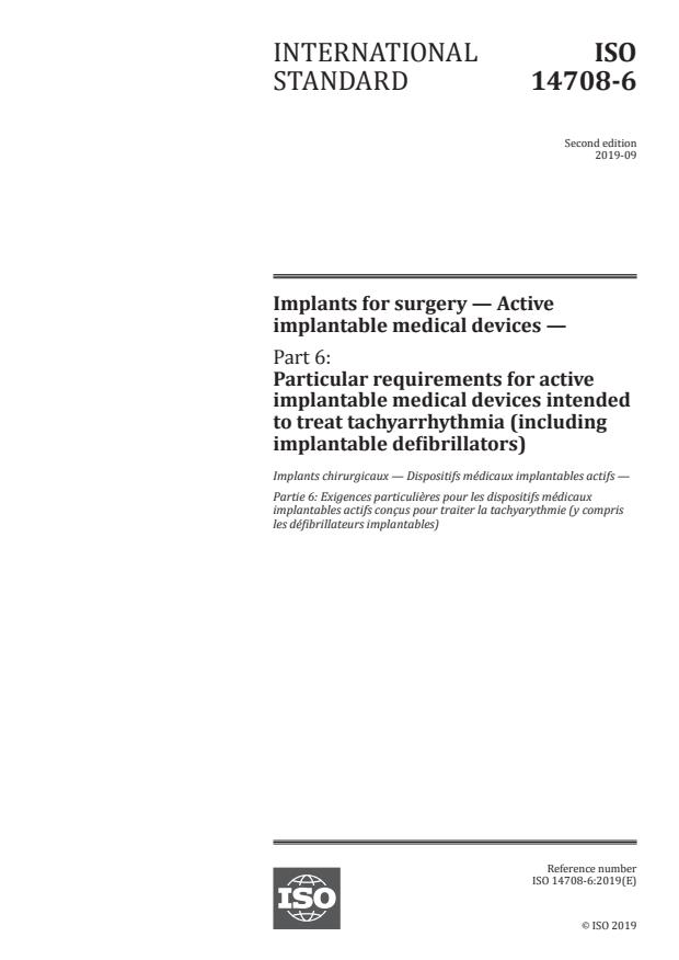 ISO 14708-6:2019 - Implants for surgery -- Active implantable medical devices
