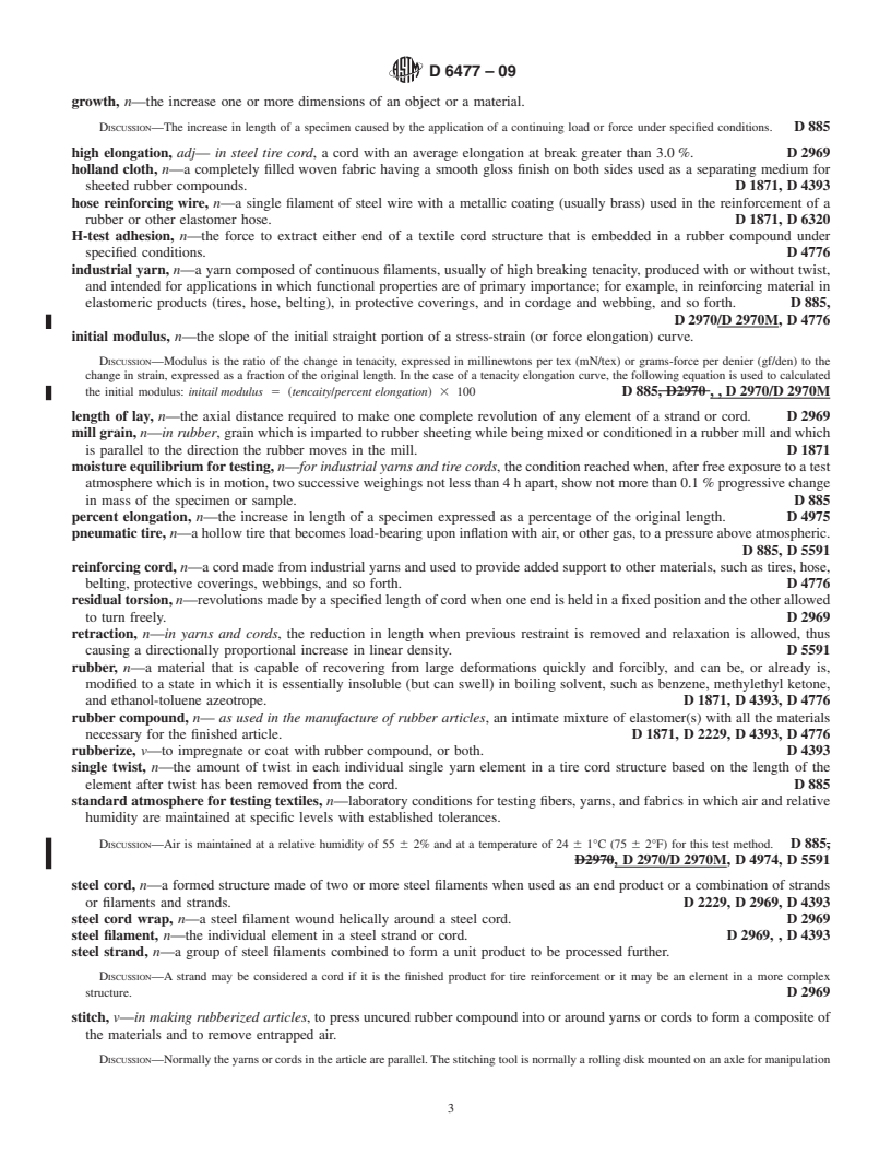 REDLINE ASTM D6477-09 - Standard Terminology Relating to Tire Cord, Bead Wire, Hose Reinforcing Wire, and Fabrics