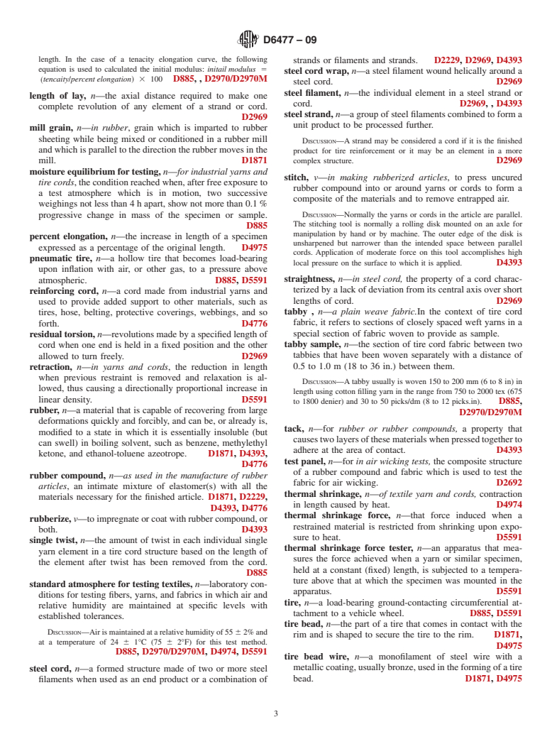 ASTM D6477-09 - Standard Terminology Relating to Tire Cord, Bead Wire, Hose Reinforcing Wire, and Fabrics