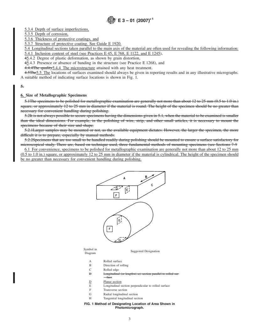 REDLINE ASTM E3-01(2007)e1 - Standard Guide for Preparation of Metallographic Specimens