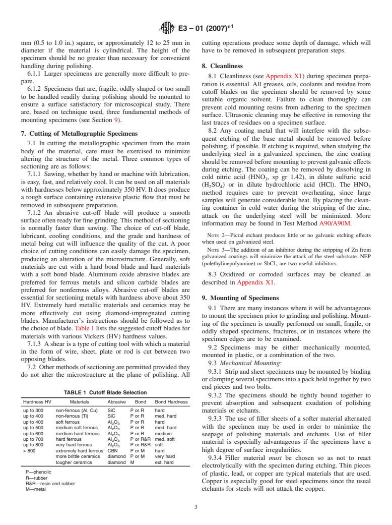 ASTM E3-01(2007)e1 - Standard Guide for Preparation of Metallographic Specimens