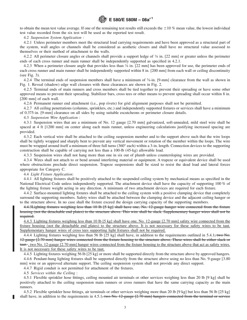 REDLINE ASTM E580/E580M-08ae1 - Standard Practice for  Installation of Ceiling Suspension Systems for Acoustical Tile and Lay-in Panels in Areas Subject to Earthquake Ground Motions