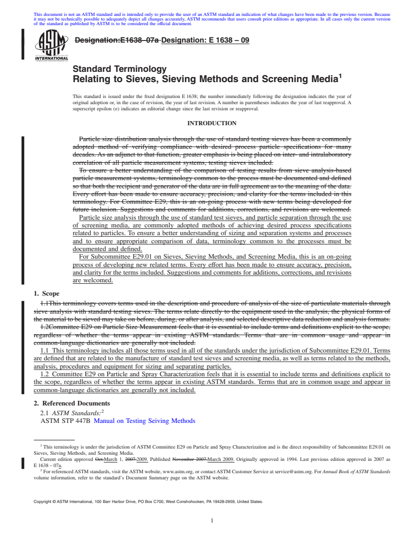 REDLINE ASTM E1638-09 - Standard Terminology Relating to Sieves, Sieving Methods and Screening Media