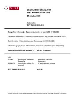 EN ISO 19156:2023 - POZOR: Potrebno posredovati še manjkajoči del SIST standarda (ISO). - Page 1 preview