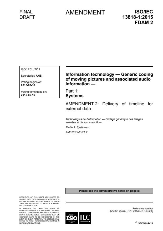 ISO/IEC 13818-1:2015/FDAmd 2 - Delivery of timeline for external data