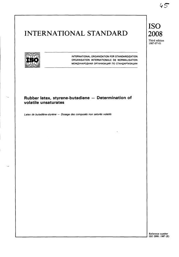 ISO 2008:1987 - Rubber latex, styrene-butadiene -- Determination of volatile unsaturates