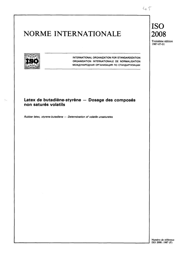 ISO 2008:1987 - Rubber latex, styrene-butadiene — Determination of volatile unsaturates
Released:6/25/1987
