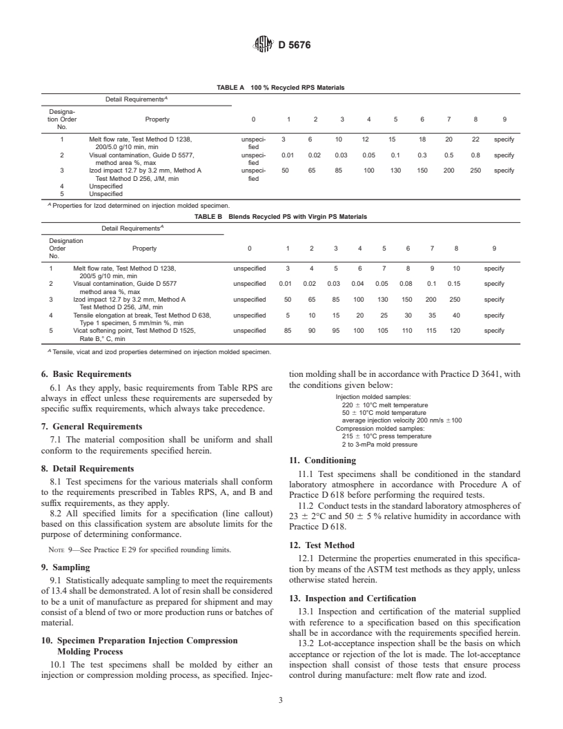 ASTM D5676-99 - Standard Specification for Recycled Polystyrene Molding and Extrusion Materials (Withdrawn 2004)