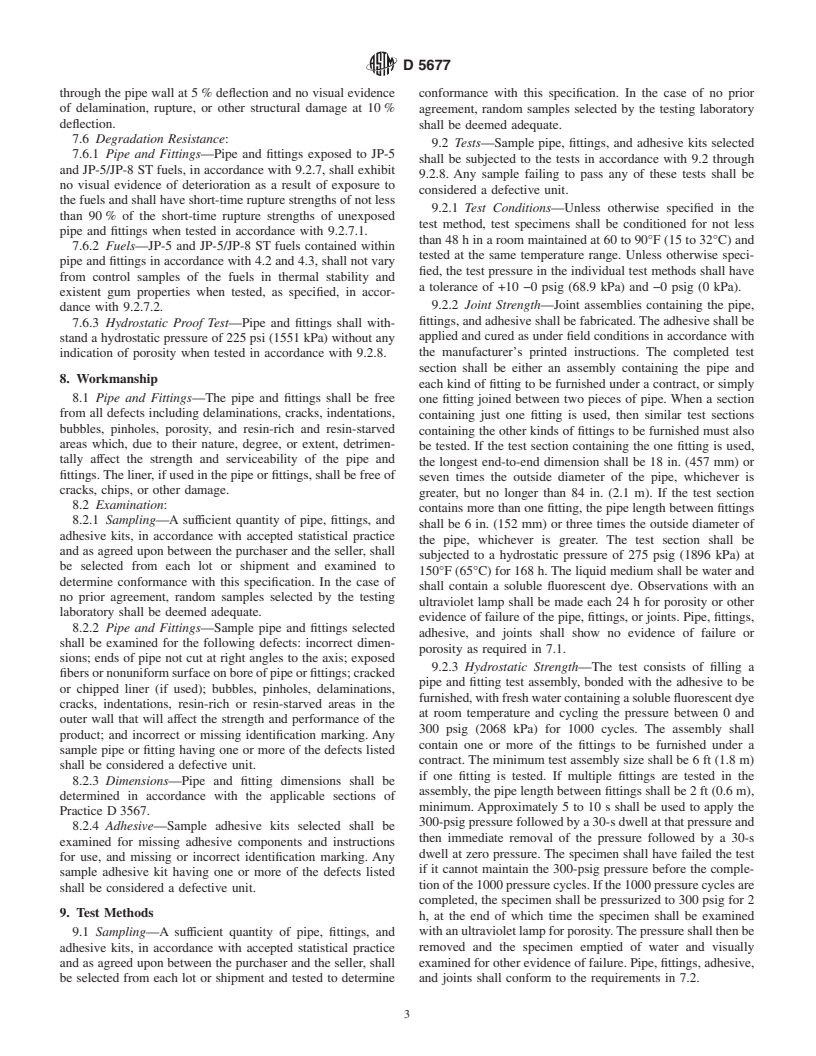ASTM D5677-00 - Standard Specification for Fiberglass (Glass-Fiber-Reinforced Thermosetting-Resin) Pipe and Pipe Fittings, Adhesive Bonded Joint Type, for Aviation Jet Turbine Fuel Lines