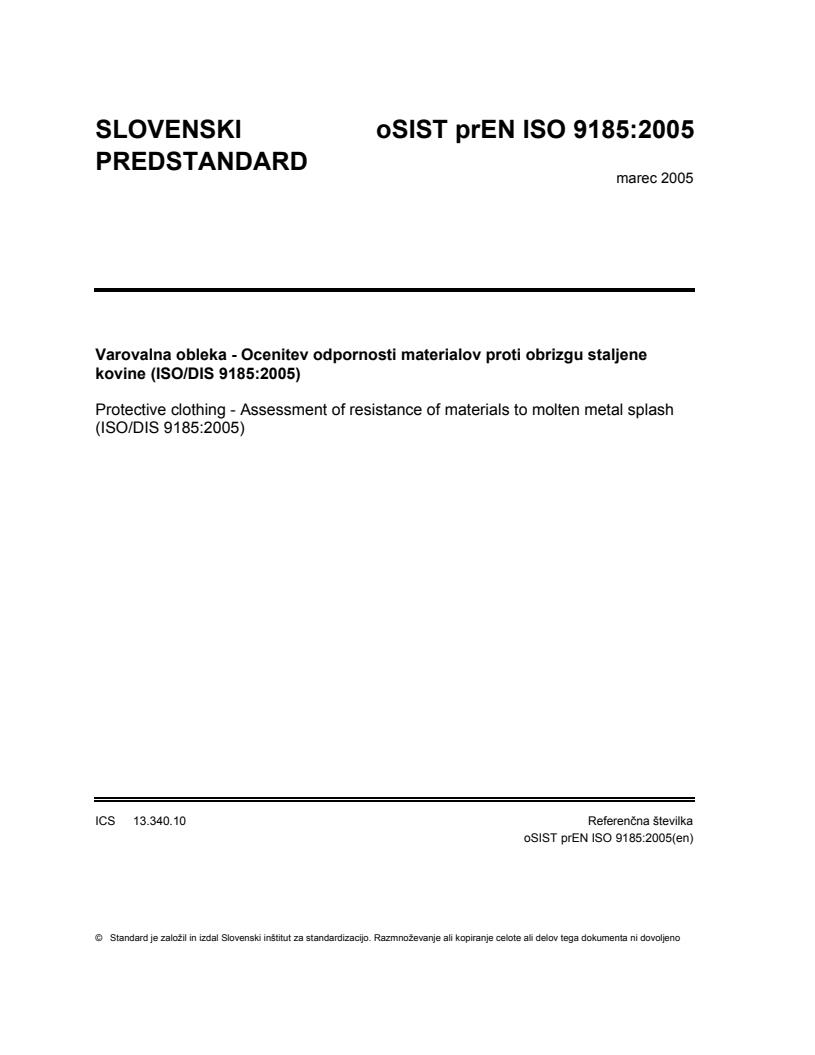 prEN ISO 9185:2005