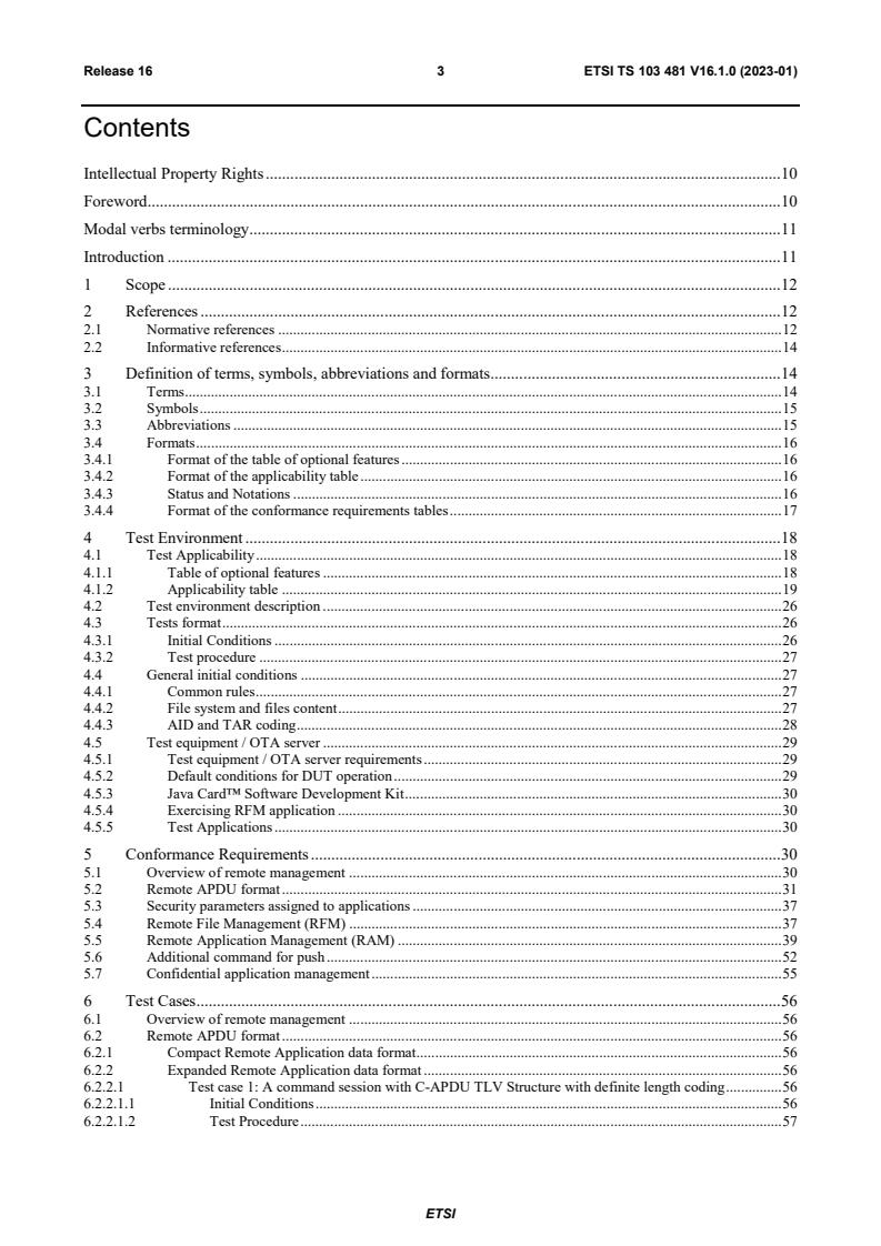 ETSI TS 103 481 V16.1.0 (2023-01) - Smart Cards; Test specification for the Remote APDU structure for UICC based applications; UICC features (Release 16)