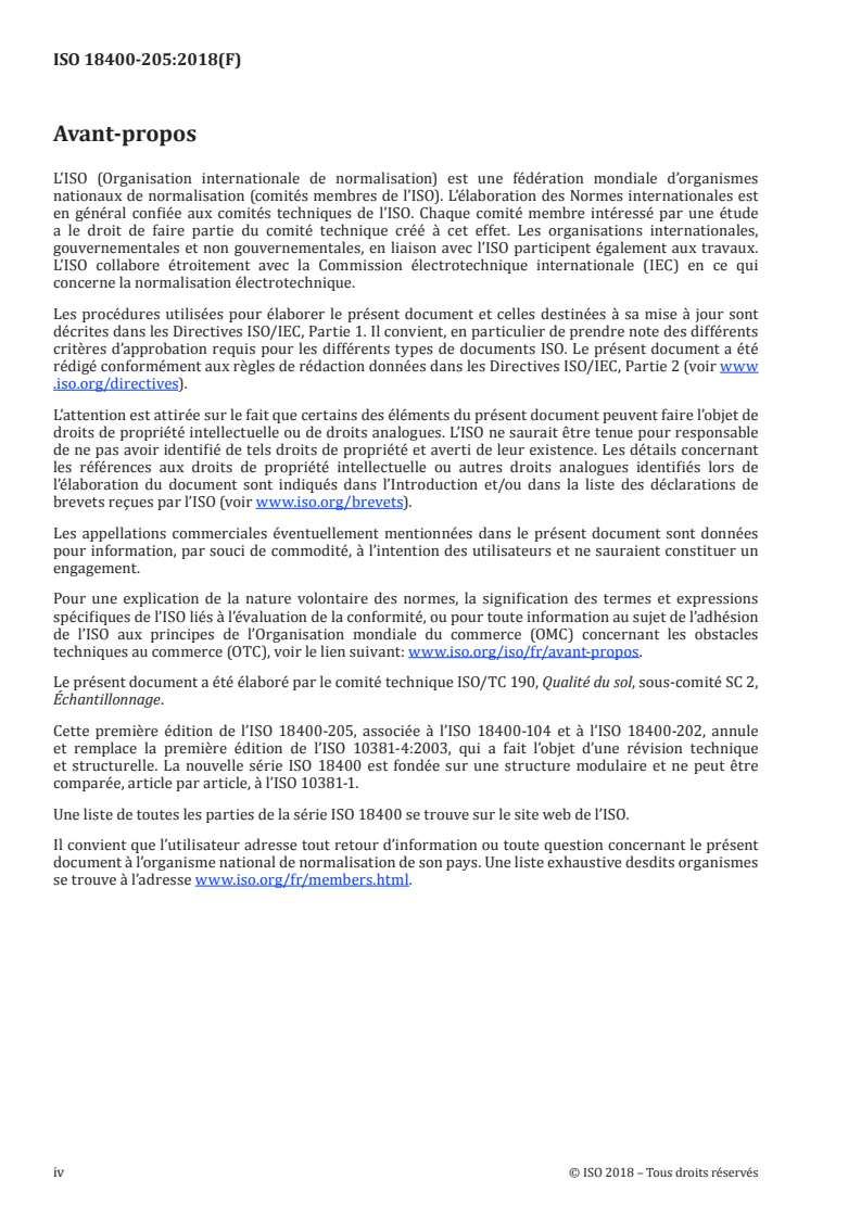 SIST ISO 18400-205:2019 ISO 18400-205:2018 - Qualité du sol — Échantillonnage — Partie 205: Recommandations relatives aux modes opératoires d'investigation des sites naturels, quasi naturels et cultivés
Released:10/16/2018 - Page 4 preview
