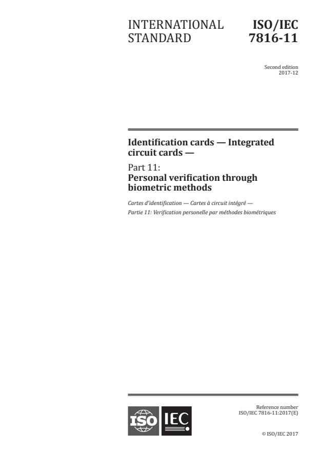 ISO/IEC 7816-11:2017 - Identification cards -- Integrated circuit cards