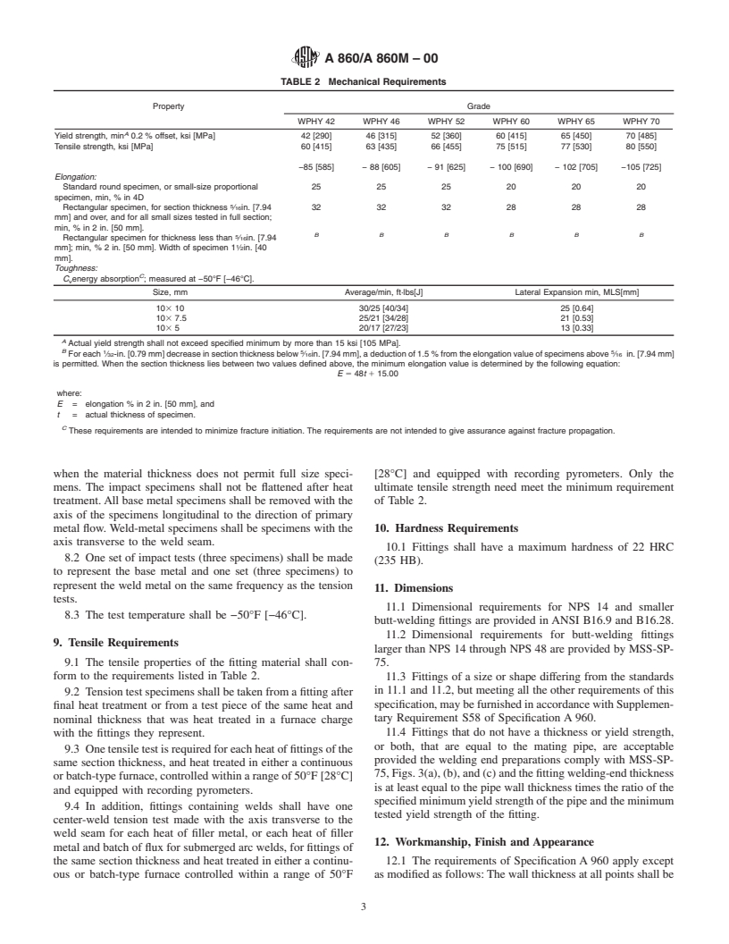 ASTM A860/A860M-00 - Standard Specification for Wrought High-Strength Low-Alloy Steel Butt-Welding Fittings