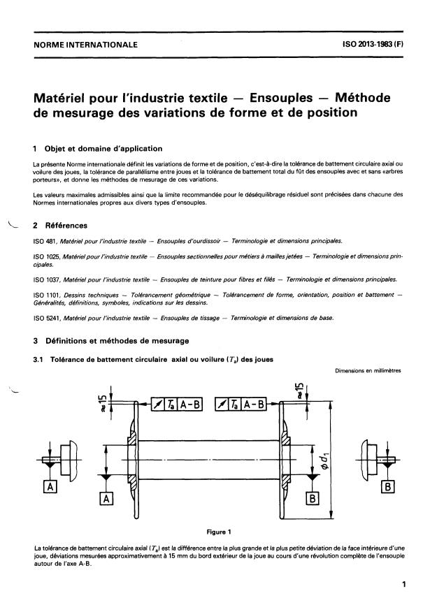 ISO 2013:1983 - Matériel pour l'industrie textile -- Ensouples -- Méthode de mesurage des variations de forme et de position