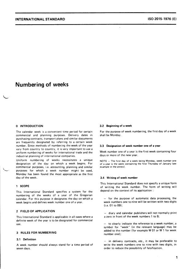 ISO 2015:1976 - Numbering of weeks