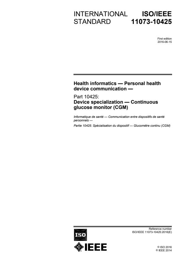 ISO/IEEE 11073-10425:2016 - Health informatics -- Personal health device communication