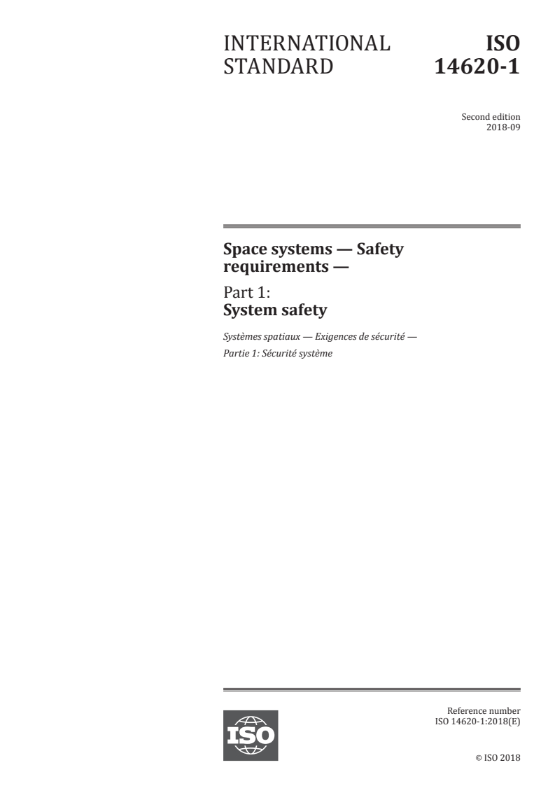 ISO 14620-1:2018 - Space systems — Safety requirements — Part 1: System safety
Released:28. 08. 2018
