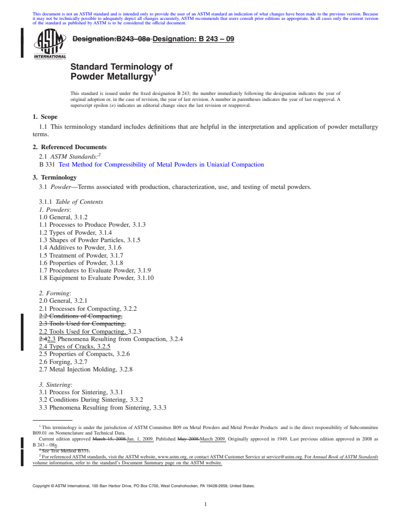 REDLINE ASTM B243-09 - Standard Terminology of  Powder Metallurgy