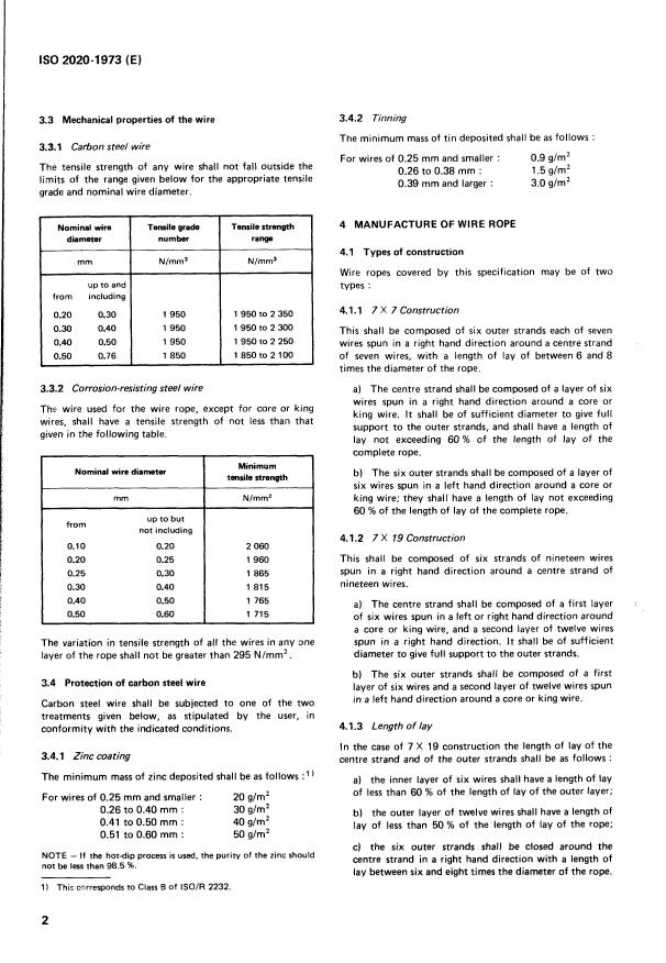 ISO 2020:1973 ISO 2020:1973 - Flexible steel wire rope for aircraft controls -- Technical specification - Page 4 preview