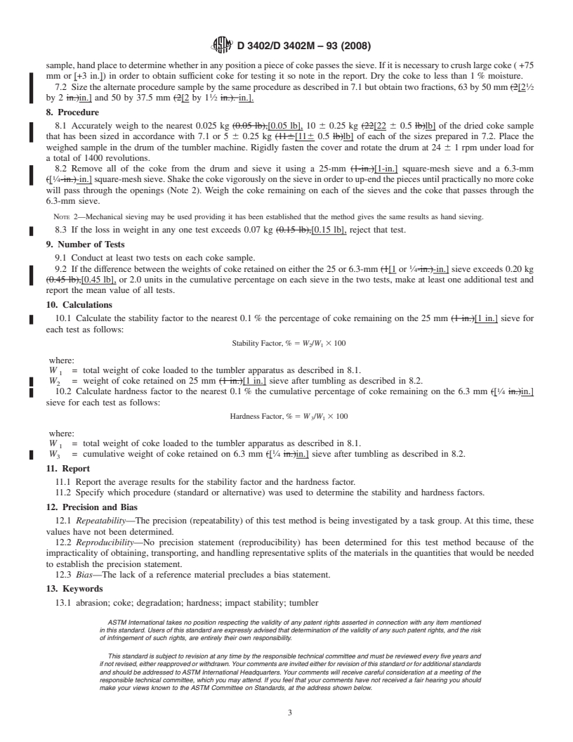 REDLINE ASTM D3402/D3402M-93(2008) - Standard Test Method for Tumbler Test for Coke