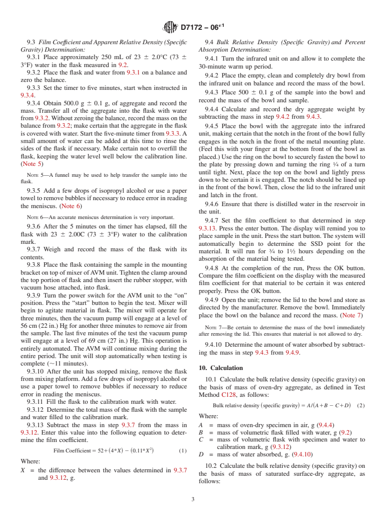 ASTM D7172-06e1 - Standard Test Method for Determining The Relative Density (Specific Gravity) And Absorption Of Fine Aggregates Using Infrared