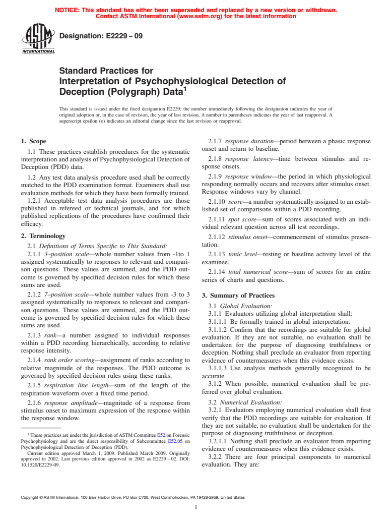 ASTM E2229-09 - Standard Practices for Interpretation of Psychophysiological Detection of Deception (Polygraph) Data