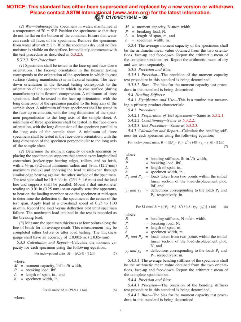 ASTM C1704/C1704M-09 - Standard Test Method for Sampling and Testing Structural Cementitious Panels