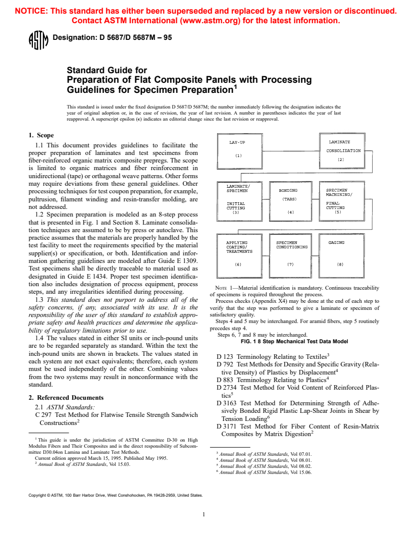 ASTM D5687/D5687M-95 - Standard Guide for Preparation of Flat Composite Panels with Processing Guidelines for Specimen Preparation