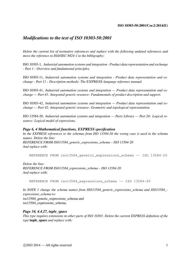 ISO 10303-50:2002/Cor 2:2014 - Industrial automation systems and ...