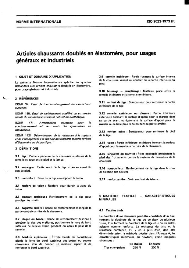 ISO 2023:1973 - Articles chaussants doublés en élastomere, pour usages généraux et industriels