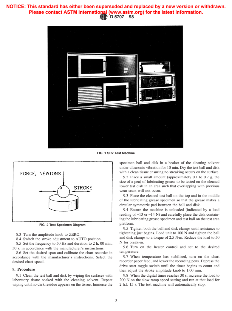 ASTM D5707-98 - Standard Test Method for Measuring Friction and Wear Properties of Lubricating Grease Using a High-Frequency, Linear-Oscillation (SRV) Test Machine