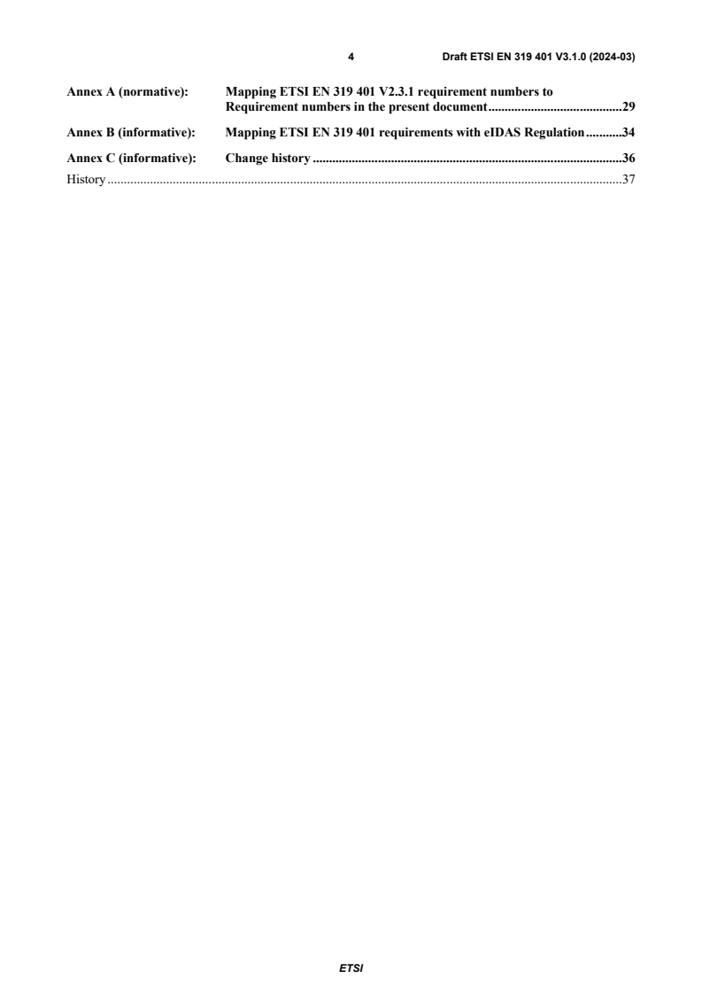 SIST EN 319 401 V3.1.1:2024 ETSI EN 319 401 V3.1.0 (2024-03) - Electronic Signatures and Trust Infrastructures (ESI); General Policy Requirements for Trust Service Providers - Page 4 preview